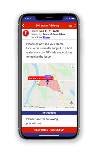 Sample alert notice on a smart phone